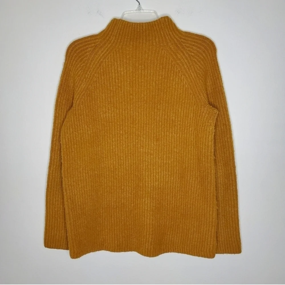 Madewell Northfield Mustard Yellow Mock Neck Wool Ribbed Knit Sweater